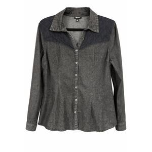 Krazy Kat XXL Black Wash Lace Yoke Button Up Shirt Boho Western Goth Whimsigoth